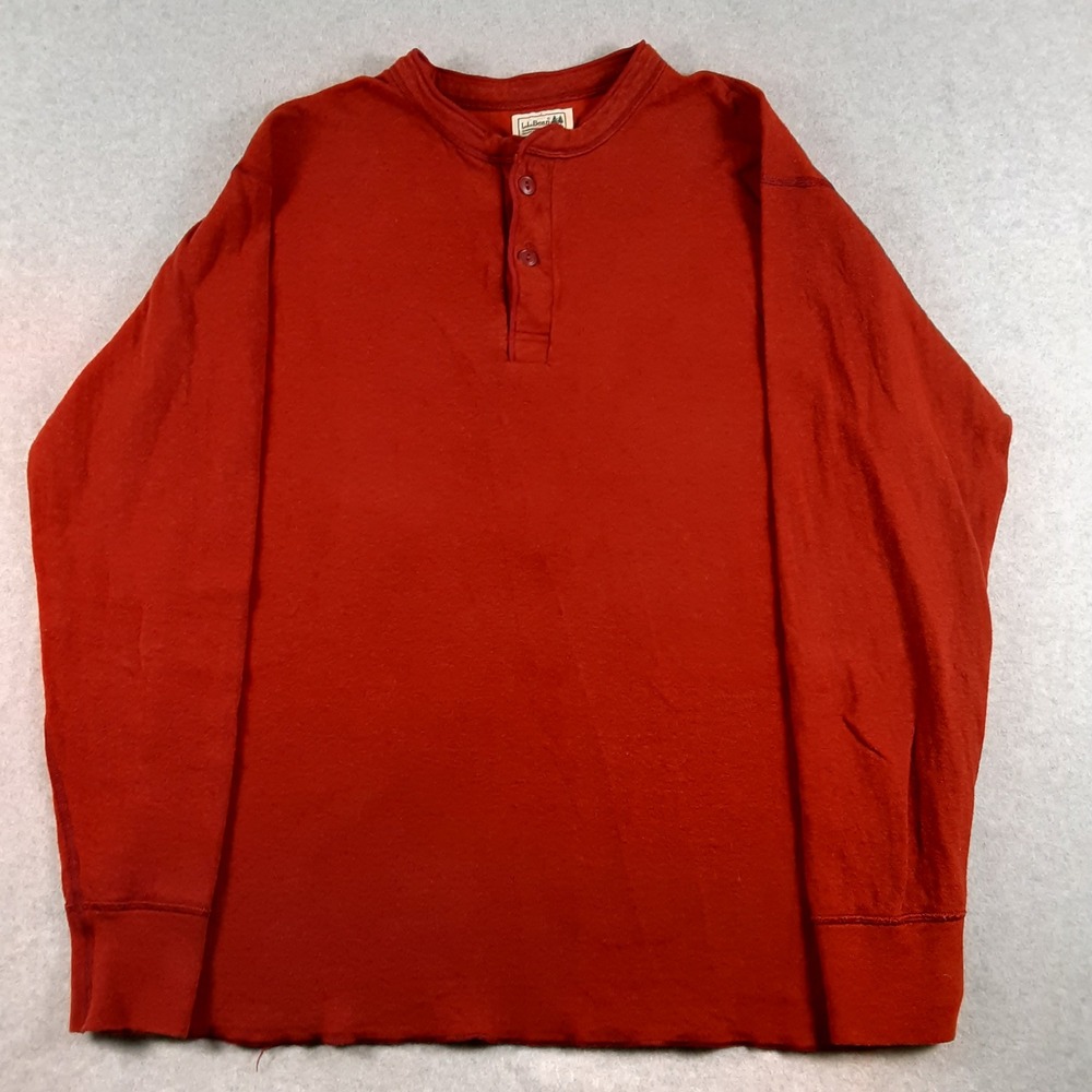 LL Bean Mens L Tall Henley Shirt Long Sleeve Wool Blend Rust Orange Red Canada
